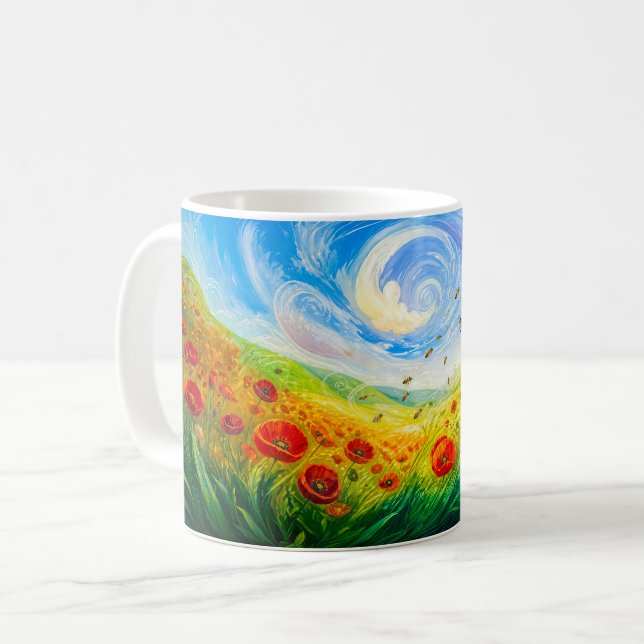 Mug Abeilles dérivant sur un champ de coquelicots vent (Devant gauche)