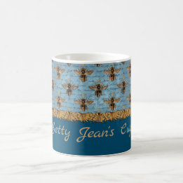 Mug Abeilles vintages sur Damas bleu avec écriture man