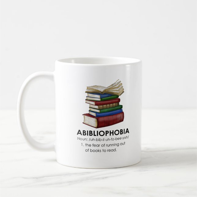 Mug Abibliophobia Funny Reading Book Reader Bookworm (Gauche)