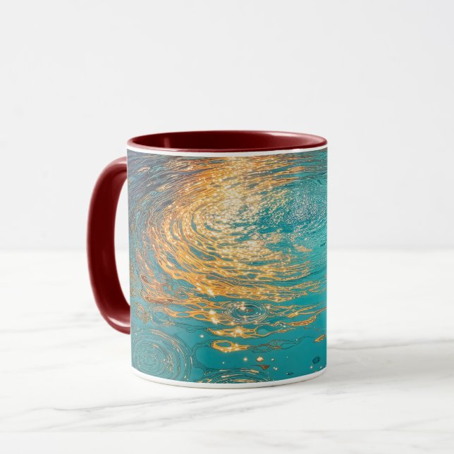 Mug Abstract Aqua Waves with Golden Sunlight (Devant gauche)