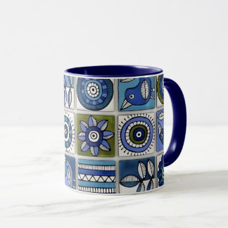 Mug Abstract Bird and Flower Ceramic Tiles
