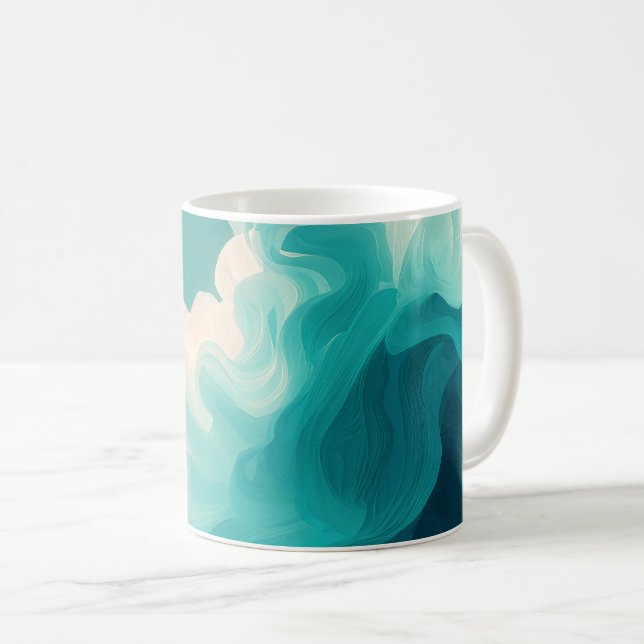 Mug Abstract Teal and White Flowing Waves (Devant droit)