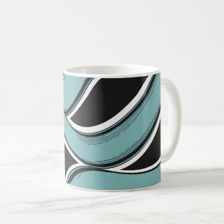 Mug Abstract Wavy Teal and Black Flow Design