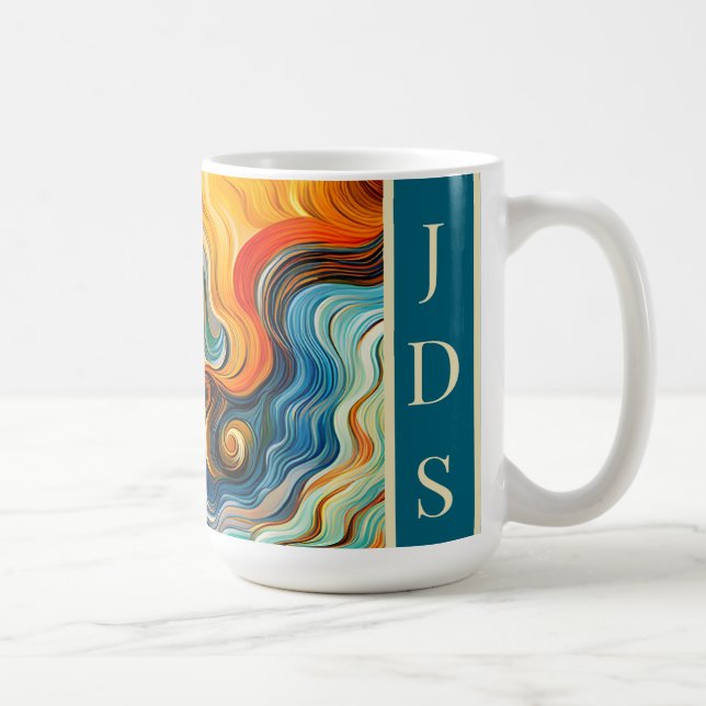 Mug Abstrait Art moderne couleur Waves Monogramme (Droite)