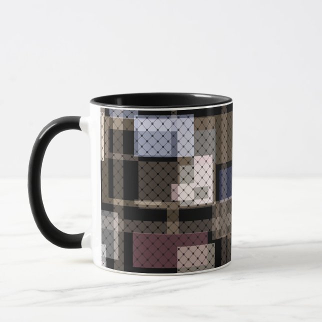 Mug Abstrait, beige, noir, carreaux (Gauche)