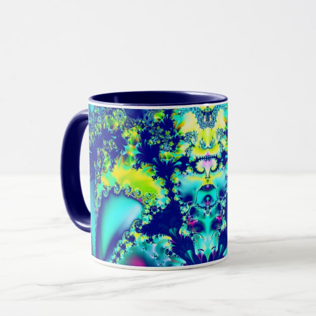 Mug Abstrait bleu cyan vert fractal (Devant gauche)