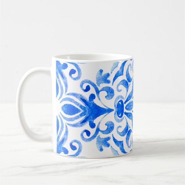 Mug Abstrait bleu et blanc dessiné à la main sans cout (Gauche)