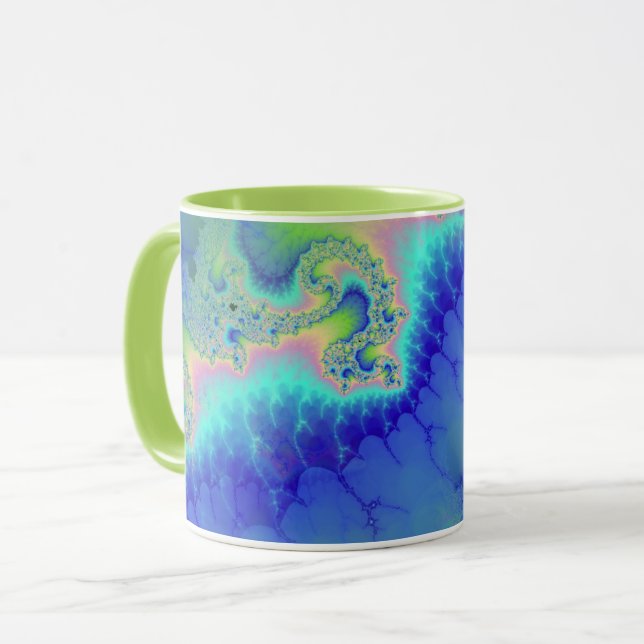 Mug Abstrait Bleu Vert Côtier Fractal (Devant gauche)