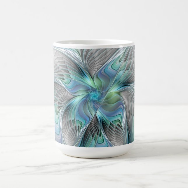 Mug Abstrait Bleu Vert Papillon Imaginaire Fractal Art (Centre)