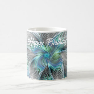 Mug Abstrait Bleu Vert Papillon Imaginaire Fractal Art