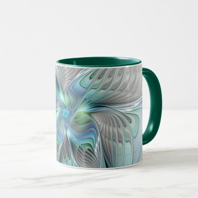 Mug Abstrait Bleu Vert Papillon Imaginaire Fractal Art (Devant droit)