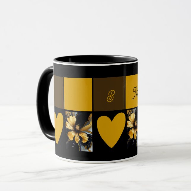 Mug abstrait chic noir floral (Devant gauche)