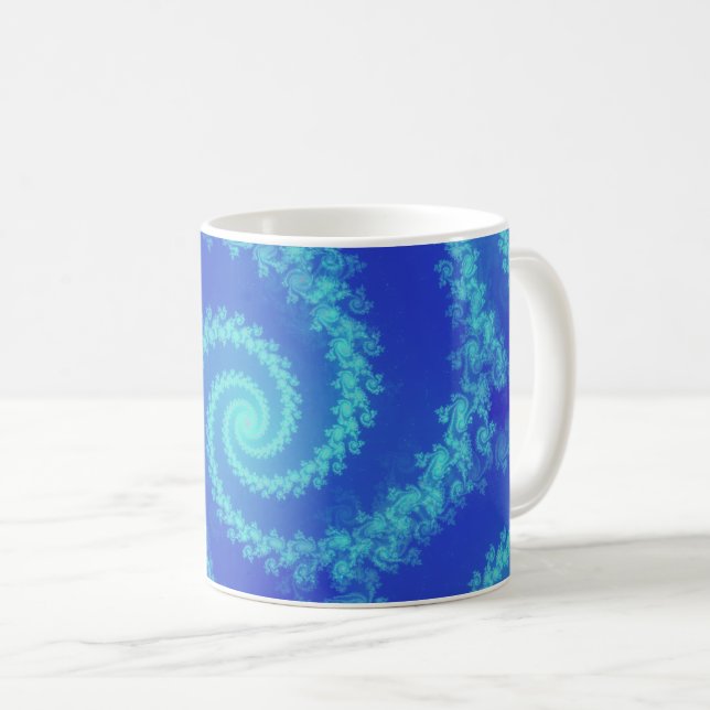 Mug Abstrait cyan bleu spiral fractal (Devant droit)