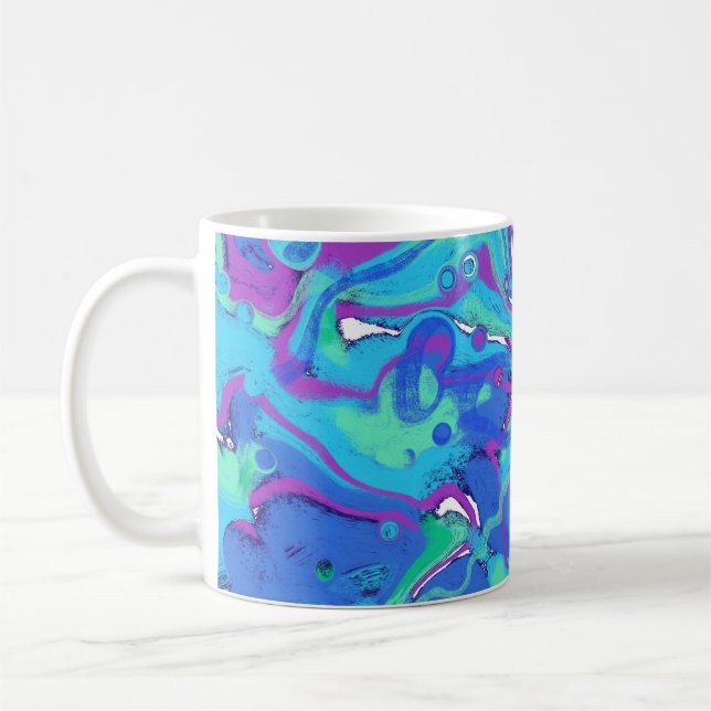 Mug Abstrait Dans Le Blues, Les Verts Et Les Purples (Gauche)