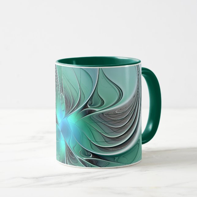 Mug Abstrait De Bleu, Art Fractal Moderne (Devant droit)