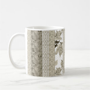 Mug Abstrait dentelle rétro vintage beige roses f