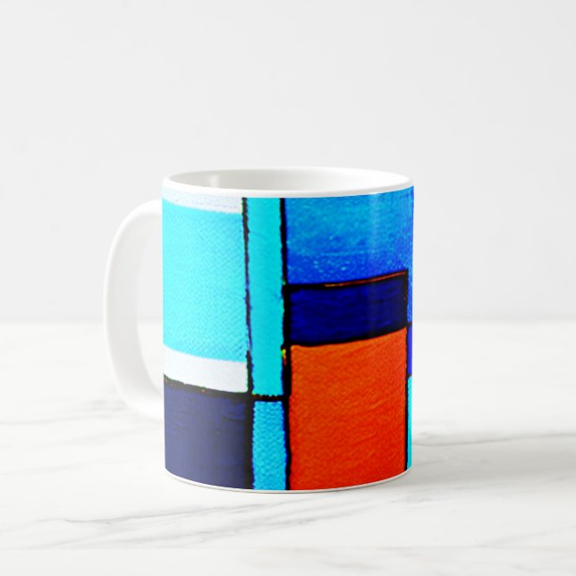 Mug Abstrait Géométrique Moderne Bleu orange (Devant gauche)