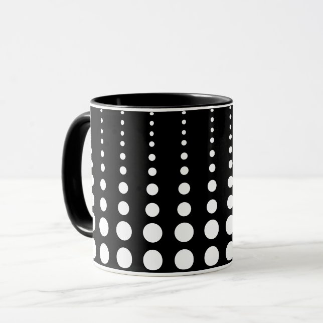 Mug Abstrait moderne design noir lignes blanches point (Devant gauche)