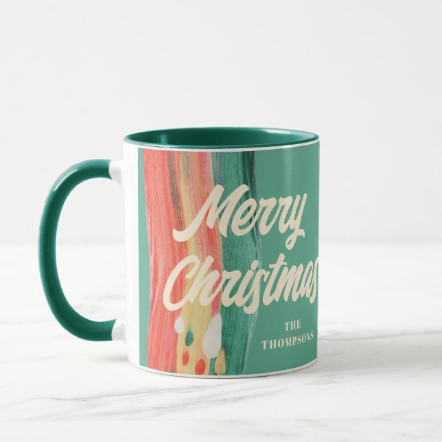 Mug Abstrait moderne Joyeux Noël Nom personnalisé (Gauche)