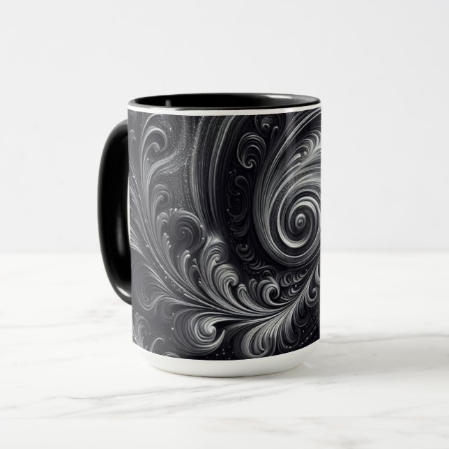Mug Abstrait Moderne Simple Tourbillonnant Noir et Bla (Devant gauche)