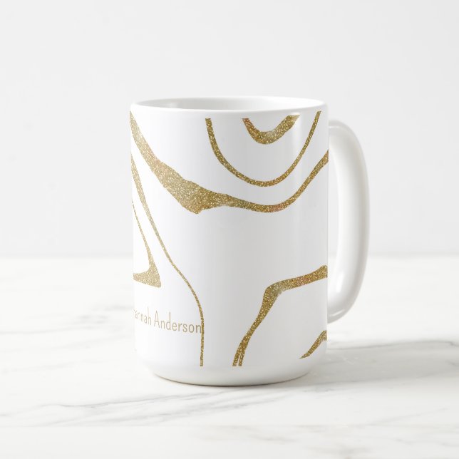 Mug Abstrait moderne tourbillon de liquide Or blanc (Devant droit)