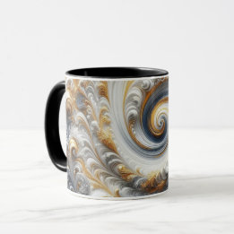 Mug Abstrait Moderne Tourbillonnant Or, Noir et Blanc 