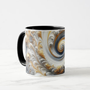 Mug Abstrait Moderne Tourbillonnant Or, Noir et Blanc 