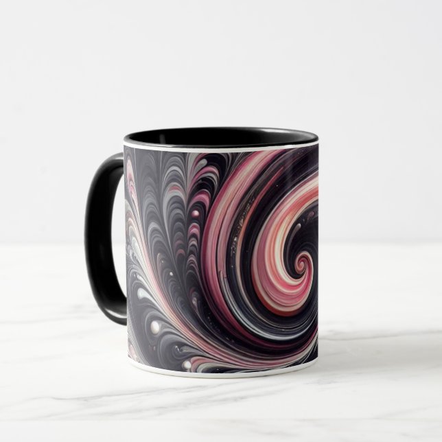 Mug Abstrait Moderne Tourbillonnant Rose, Noir et Blan (Devant gauche)