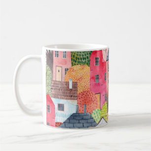 Mug Abstrait motif sans couture avec maisons. Aquarell