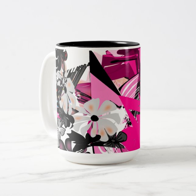 Mug Abstrait Noir et Rose (Devant gauche)