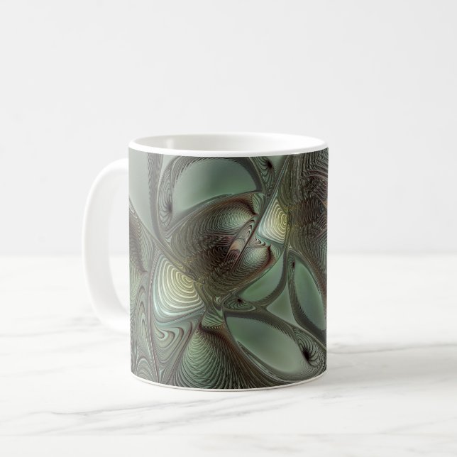 Mug Abstrait Olive Sage Green Grey Fractal Art Imagina (Devant gauche)