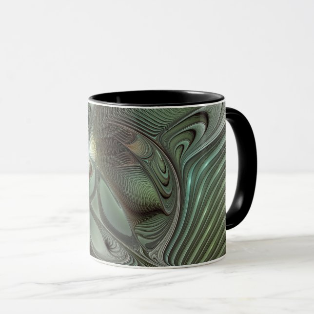 Mug Abstrait Olive Sage Green Grey Fractal Art Imagina (Devant droit)
