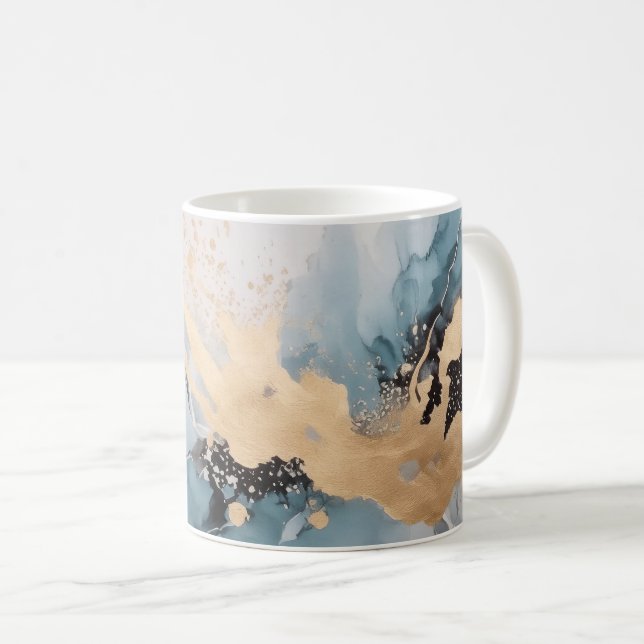 Mug Abstrait or et bleu (Devant droit)