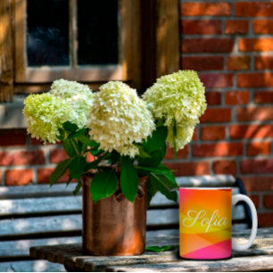 Mug Abstrait orange magenta rose géométrique avec nom