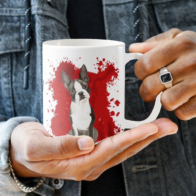 Mug Abstrait rouge de chien de Boston Terrier (Créateur téléchargé)