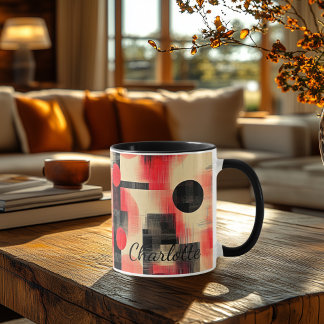 Mug Abstrait Rouge & Noir - Artistique Personnalis