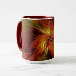 Mug Abstrait Rouge Orange Brown Vert Fractal Art Flowe