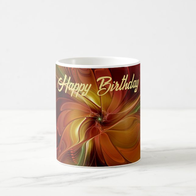 Mug Abstrait Rouge Orange Brown Vert Fractal Art Flowe (Centre)
