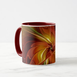 Mug Abstrait Rouge Orange Brown Vert Fractal Art Flowe