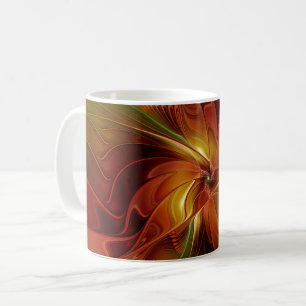 Mug Abstrait Rouge Orange Brown Vert Fractal Art Flowe