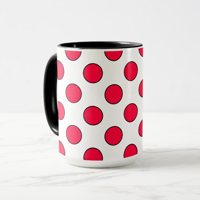 Mug Abstrait simple élégant rouge pois blancs cercle (Devant gauche)