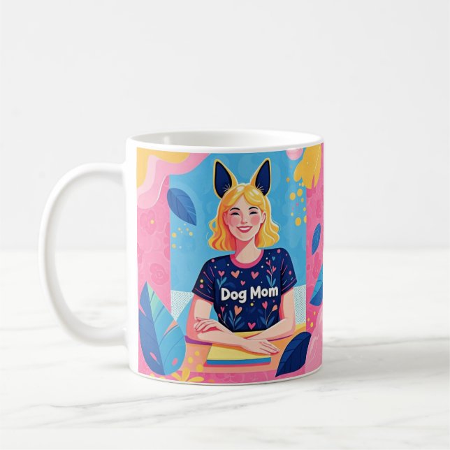 Mug Abstraite mère de chien en bleu rose (Gauche)