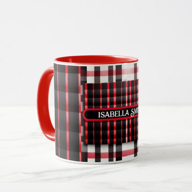 Mug Abstraite Rouge Noir Plaid Collection moderne (Devant gauche)