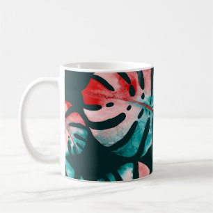 Mug Abstraits Feuilles tropicaux, Aquarelle Lumineuse.