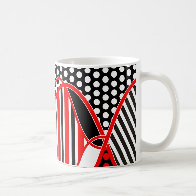 Mug Abstraits rayures et points en noir rouge blanc -  (Droite)