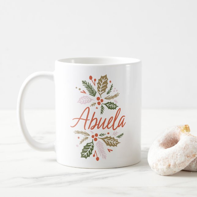 Mug Abuela Bright Holly Christmas Red Script (Avec donut)