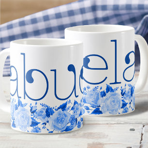 Mug Abuela Chine Aquarelle bleue Roses floraux