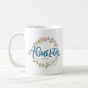 Mug Abuelita, lettre espagnole, couronne florale,