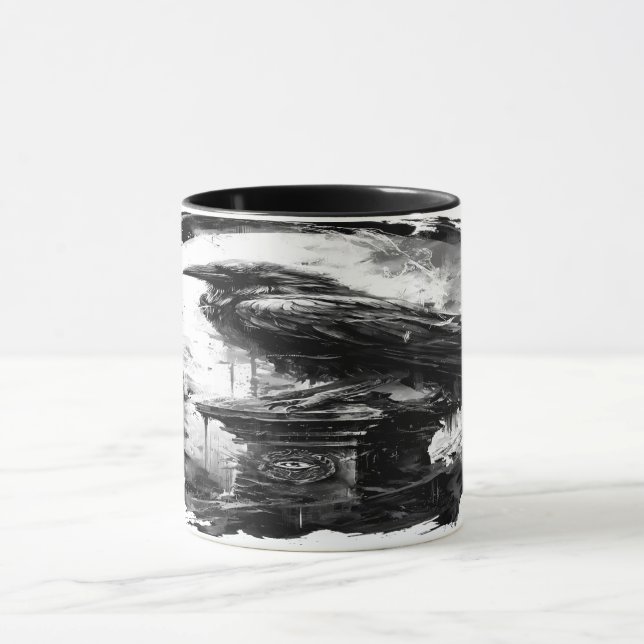Mug Abyssal Gaze Heavy Metal Raven Skull (Centre)