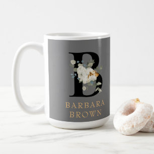 Mug Accents d'or floral blanc décoratif Monogramme B